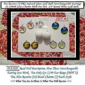 GolfBall Novalty Earrings 5 Pairs in Set Interchangable Golf Ball Charm Earrings